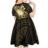 Personalised Niue Kid Short Sleeve Dress Niuean Crab Waves Style