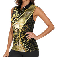 Personalised Niue Women Sleeveless Polo Shirt Niuean Crab Waves Style