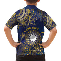 Personalised Nauru Kid Hawaiian Shirt Hibiscus Polynesian Tribal Pattern