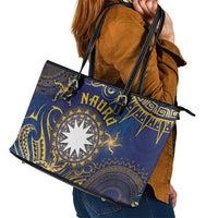 Nauru Leather Tote Bag Hibiscus Polynesian Tribal Pattern