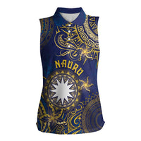 Personalised Nauru Women Sleeveless Polo Shirt Hibiscus Polynesian Tribal Pattern DT05 Female Navy - Polynesian Pride