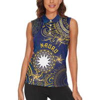 Personalised Nauru Women Sleeveless Polo Shirt Hibiscus Polynesian Tribal Pattern DT05 - Polynesian Pride