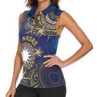 Personalised Nauru Women Sleeveless Polo Shirt Hibiscus Polynesian Tribal Pattern DT05 - Polynesian Pride
