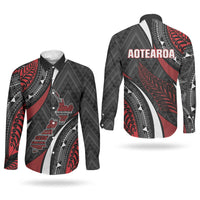 Aotearoa New Zealand Native Birds Map Couples Matching Short Sleeve Bodycon Dress and Long Sleeve Button Shirt Silver Fern Tribal Pattern