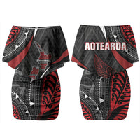 Aotearoa New Zealand Native Birds Map Family Matching Off Shoulder Short Dress and Hawaiian Shirt Silver Fern Tribal Pattern