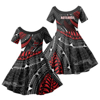 Aotearoa New Zealand Native Birds Map Family Matching Summer Maxi Dress and Hawaiian Shirt Silver Fern Tribal Pattern DT05 Daughter's Dress Red - Polynesian Pride
