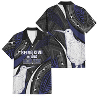 Personalised New Zealand Kiwi Family Matching Tank Maxi Dress and Hawaiian Shirt Silver Fern Tribal Pattern DT05 Dad's Shirt - Short Sleeve Navy - Polynesian Pride