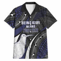 Personalised New Zealand Kiwi Hawaiian Shirt Silver Fern Tribal Pattern DT05 Navy - Polynesian Pride