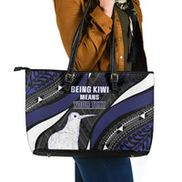 Personalised New Zealand Kiwi Leather Tote Bag Silver Fern Tribal Pattern