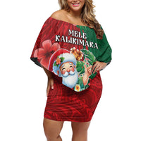 Hawaii Christmas Family Matching Off Shoulder Short Dress and Hawaiian Shirt Mele Kalikimaka Funny Hawaiian Santa DT05 Mom's Dress Green - Polynesian Pride