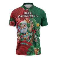 Hawaii Christmas Zipper Polo Shirt Mele Kalikimaka Funny Hawaiian Santa - Polynesian Pride
