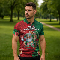 Hawaii Christmas Zipper Polo Shirt Mele Kalikimaka Funny Hawaiian Santa - Polynesian Pride