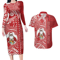 Tonga Christmas Couples Matching Long Sleeve Bodycon Dress and Hawaiian Shirt Kilisimasi Fiefia - Polynesian Pride