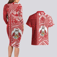 Tonga Christmas Couples Matching Long Sleeve Bodycon Dress and Hawaiian Shirt Kilisimasi Fiefia - Polynesian Pride