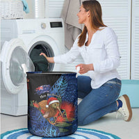 New Zealand Christmas Laundry Basket Santa Kiwi Bird With Pohutukawa Flowers - Polynesian Pride