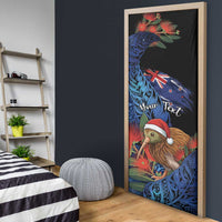 Personalised New Zealand Christmas Door Cover Santa Kiwi Bird With Pohutukawa Flowers DT05 - Polynesian Pride