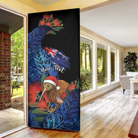 Personalised New Zealand Christmas Door Cover Santa Kiwi Bird With Pohutukawa Flowers DT05 - Polynesian Pride