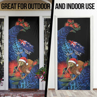 Personalised New Zealand Christmas Door Cover Santa Kiwi Bird With Pohutukawa Flowers DT05 - Polynesian Pride