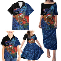 Personalised New Zealand Christmas Family Matching Puletasi and Hawaiian Shirt Santa Kiwi Bird With Pohutukawa Flowers DT05 - Polynesian Pride