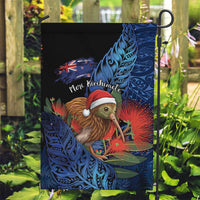 New Zealand Christmas Garden Flag Santa Kiwi Bird With Pohutukawa Flowers DT05 Garden Flag Navy - Polynesian Pride