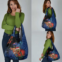New Zealand Christmas Grocery Bag Santa Kiwi Bird With Pohutukawa Flowers - Polynesian Pride
