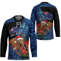 Personalised New Zealand Christmas Hockey Jersey Santa Kiwi Bird With Pohutukawa Flowers DT05 - Polynesian Pride