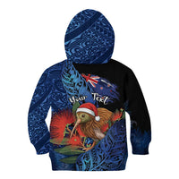 Personalised New Zealand Christmas Kid Hoodie Santa Kiwi Bird With Pohutukawa Flowers DT05 - Polynesian Pride