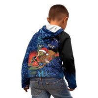 Personalised New Zealand Christmas Kid Hoodie Santa Kiwi Bird With Pohutukawa Flowers DT05 - Polynesian Pride