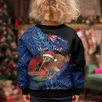 Personalised New Zealand Christmas Kid Ugly Christmas Sweater Santa Kiwi Bird With Pohutukawa Flowers DT05 - Polynesian Pride