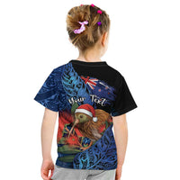 Personalised New Zealand Christmas Kid T Shirt Santa Kiwi Bird With Pohutukawa Flowers DT05 - Polynesian Pride