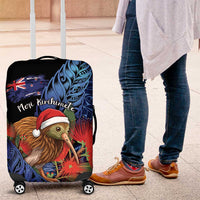New Zealand Christmas Luggage Cover Santa Kiwi Bird With Pohutukawa Flowers DT05 Navy - Polynesian Pride