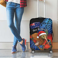 New Zealand Christmas Luggage Cover Santa Kiwi Bird With Pohutukawa Flowers DT05 - Polynesian Pride