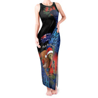 Personalised New Zealand Christmas Tank Maxi Dress Santa Kiwi Bird With Pohutukawa Flowers DT05 Women Navy - Polynesian Pride