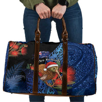 New Zealand Christmas Travel Bag Santa Kiwi Bird With Pohutukawa Flowers DT05 Navy - Polynesian Pride