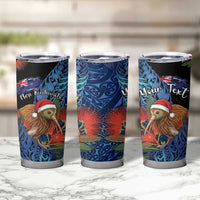 Personalised New Zealand Christmas Tumbler Cup Santa Kiwi Bird With Pohutukawa Flowers DT05 - Polynesian Pride