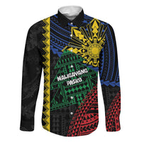 Personalised Philippines Christmas Family Matching Off Shoulder Short Dress and Hawaiian Shirt Xmas Tree Filipino Tribal Patterns DT05 Dad's Shirt - Long Sleeve Black - Polynesian Pride