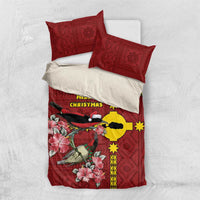 Rotuma Christmas Bedding Set Rotuma Myzomela Birds With Hibiscus Flowers DT05 US Twin 172cm x 218cm Red - Polynesian Pride