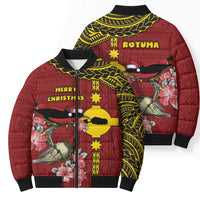 Rotuma Christmas Bomber Puffer Jacket Rotuma Myzomela Birds With Hibiscus Flowers DT05 - Polynesian Pride