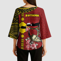 Rotuma Christmas Kimono Sleeve Blouse Rotuma Myzomela Birds With Hibiscus Flowers DT05 - Polynesian Pride