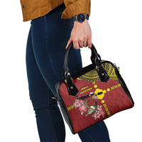 Rotuma Christmas Shoulder Handbag Rotuma Myzomela Birds With Hibiscus Flowers - Polynesian Pride