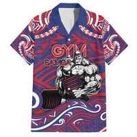 Personalised Samoa Gym Family Matching Long Sleeve Bodycon Dress and Hawaiian Shirt Muscle Samoan Tribal Waves DT05 Dad's Shirt - Short Sleeve Navy - Polynesian Pride