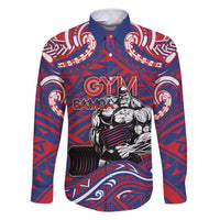 Personalised Samoa Gym Family Matching Long Sleeve Bodycon Dress and Hawaiian Shirt Muscle Samoan Tribal Waves DT05 Dad's Shirt - Long Sleeve Navy - Polynesian Pride