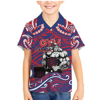 Personalised Samoa Gym Family Matching Mermaid Dress and Hawaiian Shirt Muscle Samoan Tribal Waves DT05 Son's Shirt Navy - Polynesian Pride