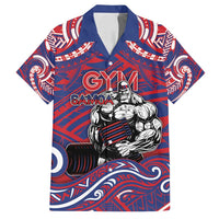 Personalised Samoa Gym Family Matching Off Shoulder Maxi Dress and Hawaiian Shirt Muscle Samoan Tribal Waves DT05 Dad's Shirt - Short Sleeve Navy - Polynesian Pride