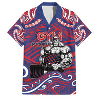 Personalised Samoa Gym Family Matching Short Sleeve Bodycon Dress and Hawaiian Shirt Muscle Samoan Tribal Waves DT05 Dad's Shirt - Short Sleeve Navy - Polynesian Pride