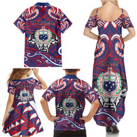 Personalised Samoa Gym Family Matching Summer Maxi Dress and Hawaiian Shirt Muscle Samoan Tribal Waves DT05 - Polynesian Pride