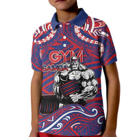Personalised Samoa Gym Kid Polo Shirt Muscle Samoan Tribal Waves DT05 Kid Navy - Polynesian Pride