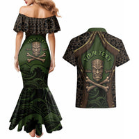 Personalised Hawaii Tiki Pirates Couples Matching Mermaid Dress and Hawaiian Shirt Kakau Pattern Polynesian Style