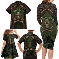 Personalised Hawaii Tiki Pirates Family Matching Long Sleeve Bodycon Dress and Hawaiian Shirt Kakau Pattern Polynesian Style DT05 - Polynesian Pride