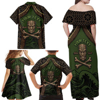Personalised Hawaii Tiki Pirates Family Matching Off Shoulder Maxi Dress and Hawaiian Shirt Kakau Pattern Polynesian Style